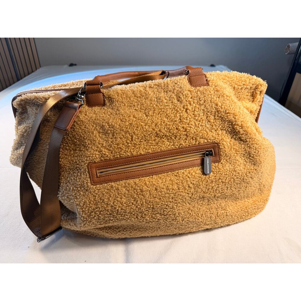 Childhome Teddy Mommy Bag Brown Fuzzy Diaper Travel Duffle NWOT - Picture 8 of 14